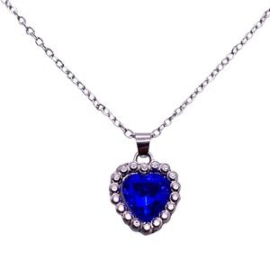 Imitation Silver BLUE SAPPHIRE Cubic Zirconia Gemstone Heart Necklace
